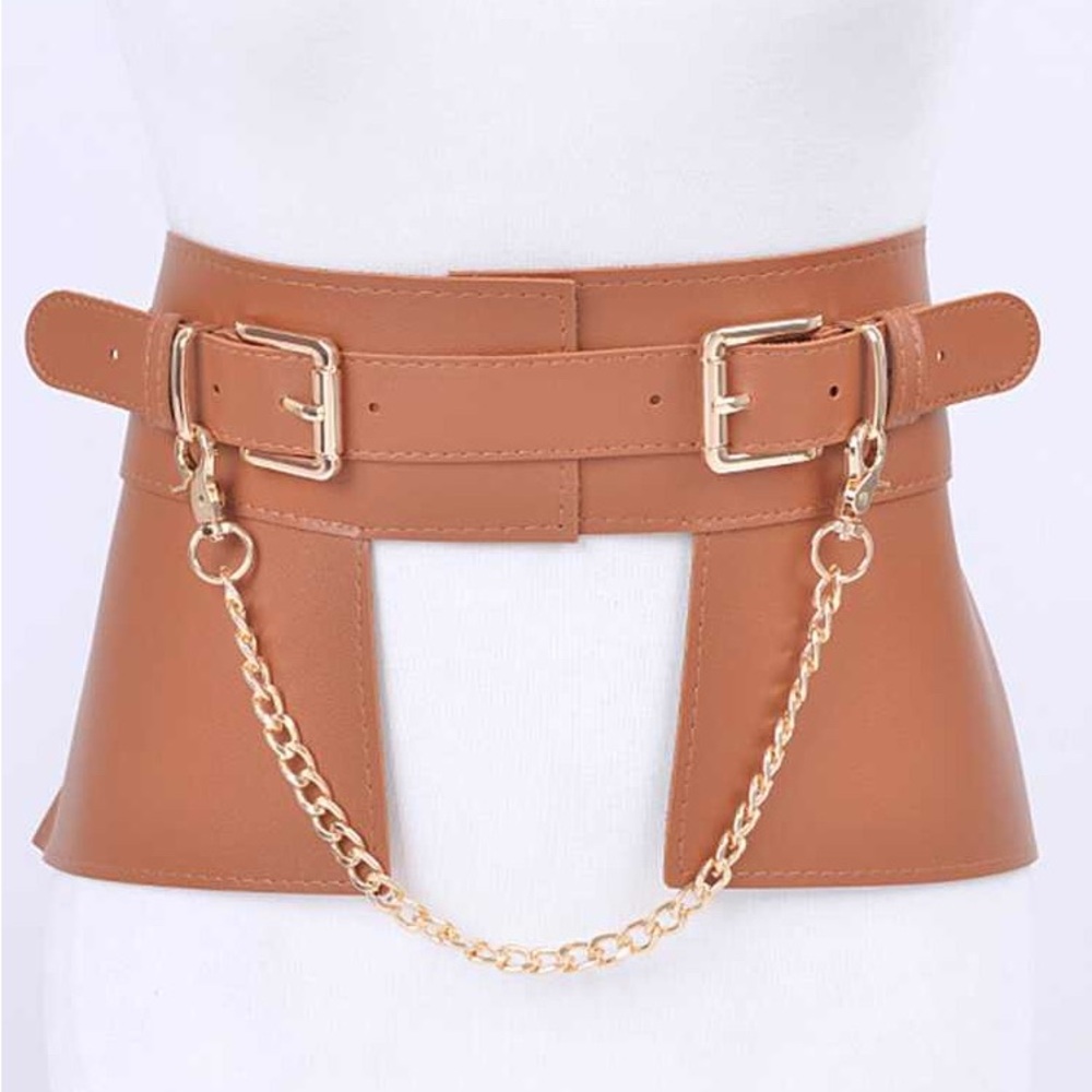 Vegan Leather Chain Corset Statement Belt